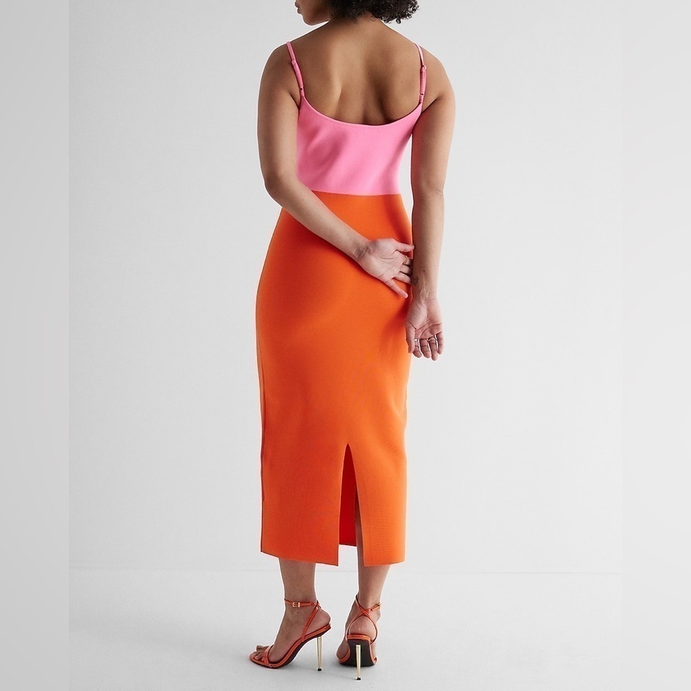 Express Body Contour V-Wire Color Block Midi Sweater Dress Large - Picture 2 of 16